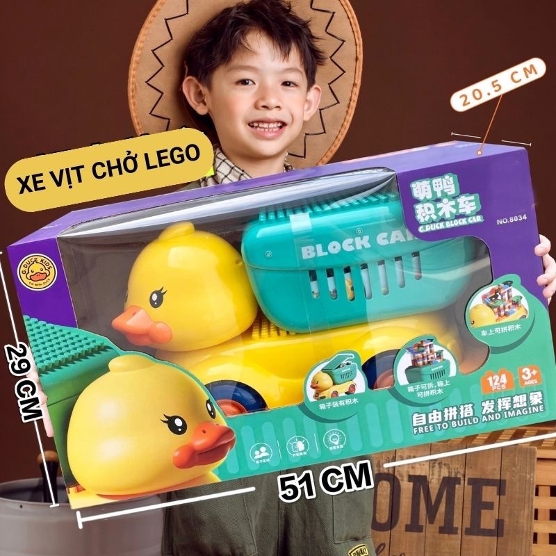 Đồ chơi xe ô tô khủng long- ô tô vịt- ô tô máy xúc chở 124 chi tiết lego cho bé cỡ lớn