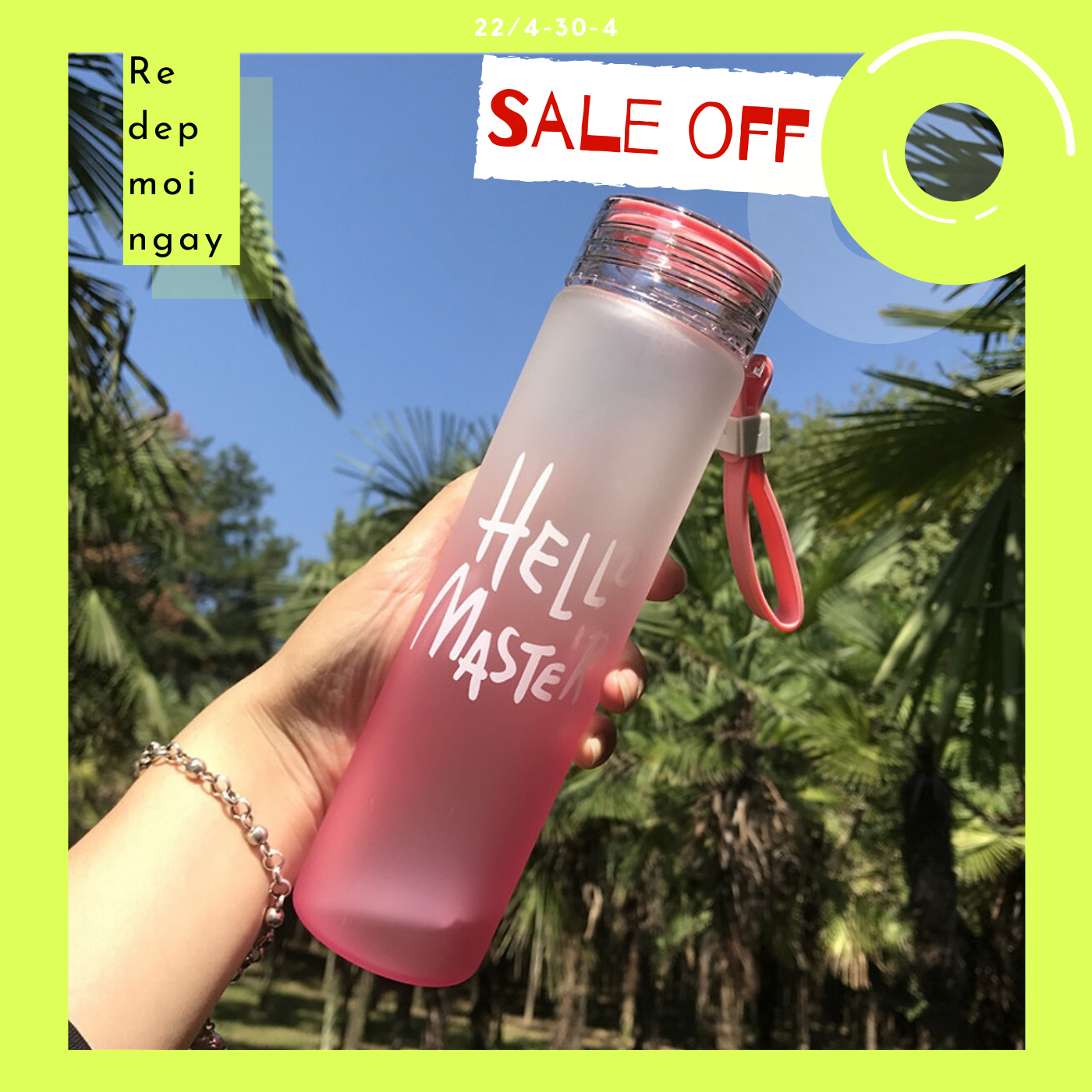 Bình thủy tinh đựng nước Hello Master 420ml có nhiều màu