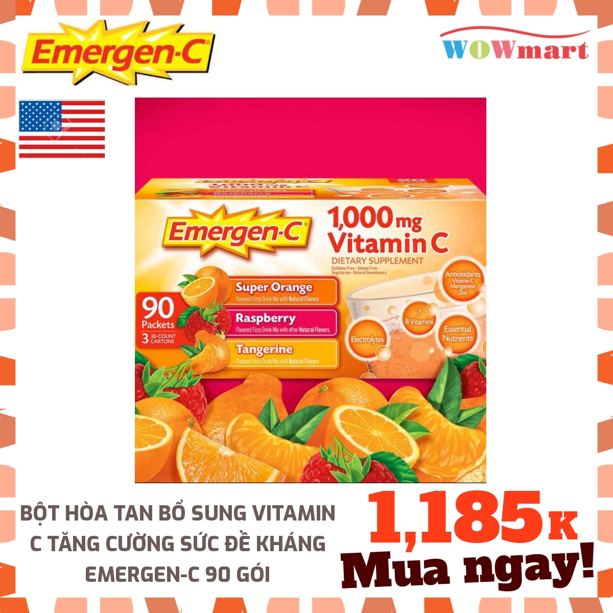 Bột hòa tan bổ sung Vitamin C tăng cường sức đề kháng Emergen-C 90 gói -