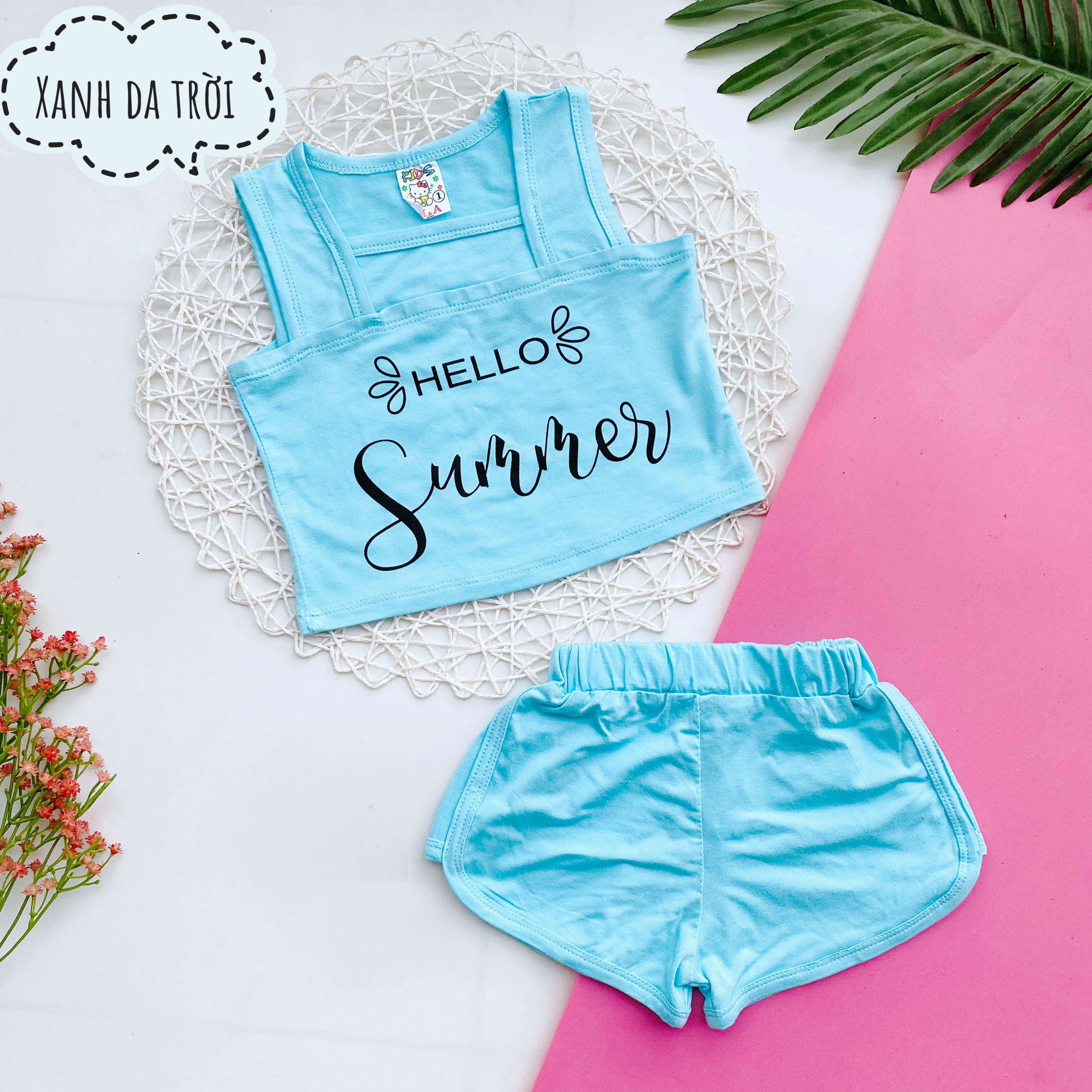 Đồ bộ cotton lạnh 100% mềm, mịn, mát cho bé gái 7-16kg (MÀU XANH DA TRỜI)