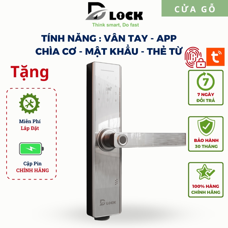 Khóa cửa vân tay thông minh điện tử cao cấp dùng app cửa nhôm gỗ chống nước dillock, khóa vân tay cửa thông phòng chính hãng, khóa thông minh cửa gỗ cao cấp dlock dl835