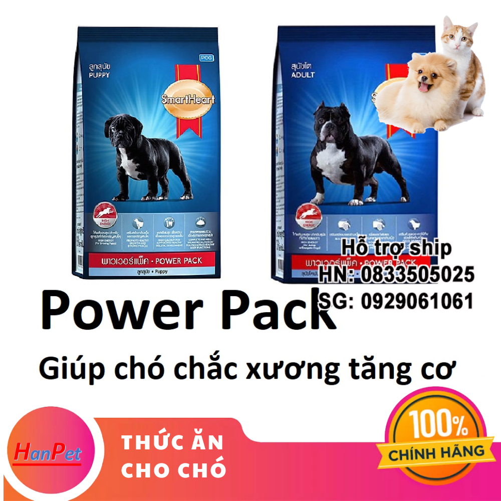 Hanpet - (2 loại) Gói chiết 1 kg- Thức ăn chó tăng cơ chắc xương SMARTHEART POWER PACK (hàng xuất xứ thailand) chó bẹc- giê chó rốt Pit Bull