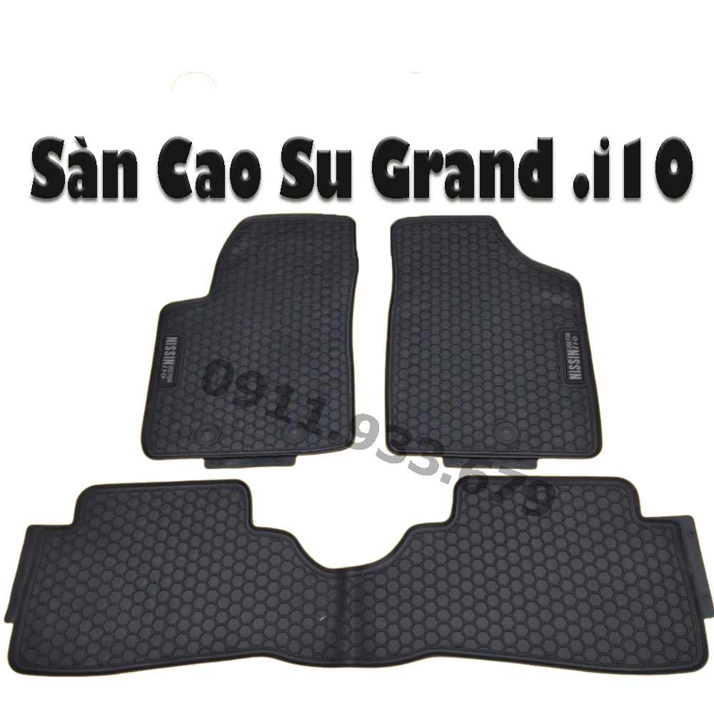 HCM_Thảm Lót Sàn Cao Su Xe Grand I10 2014 đến 2022 , Màu Đen chữ trắng, Cao Su Đúc, Không Mùi, Vừa Form Xe, Dễ Vệ Sinh Và Lắp Đặt