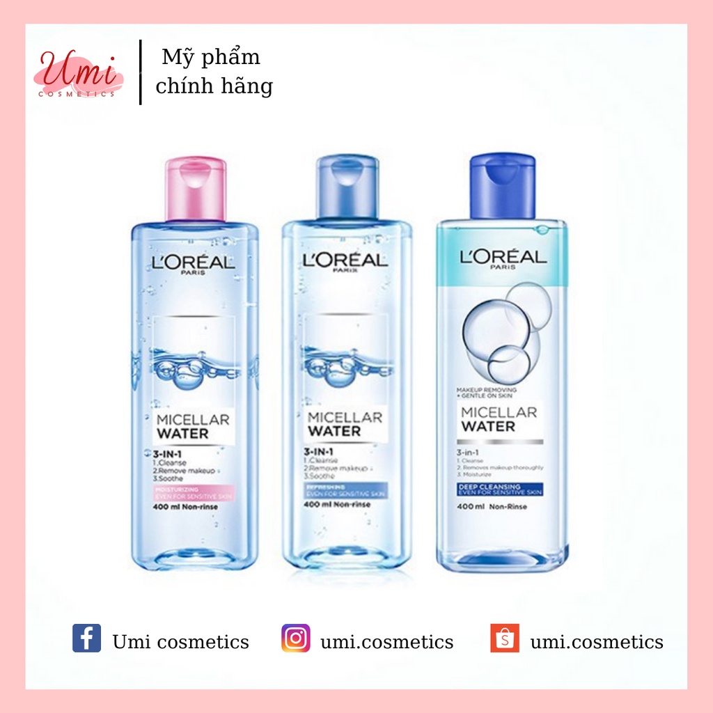 Nước tẩy trang Loreal Nước tẩy trang L'Oreal Paris 3 in 1 Micellar Water 400ml