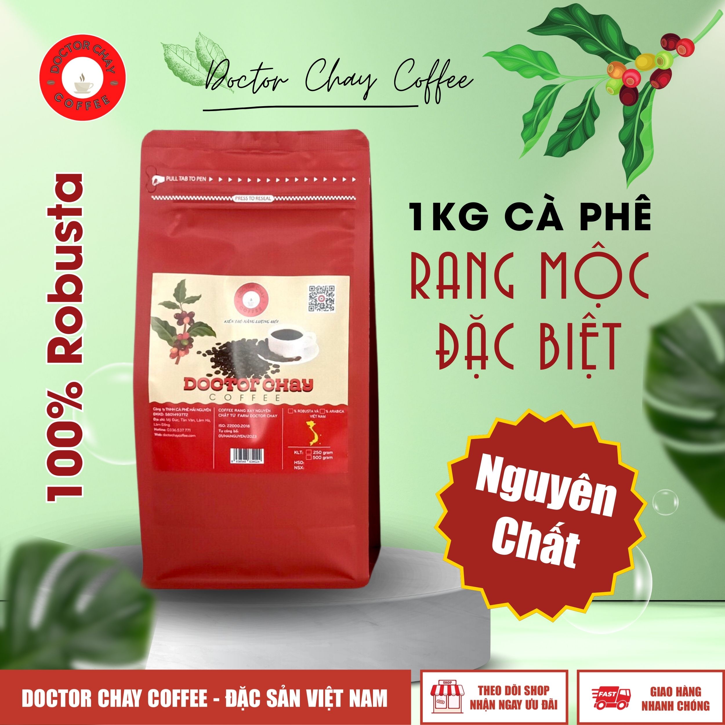 Trợ giá 1kg cà phê rang xay đặc biệt doctor chay coffee 100% robusta top bán chạy