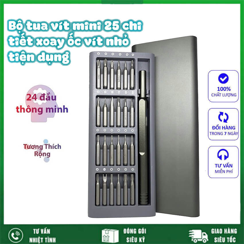 Bộ tua vít đa năng mini 24 đầu bỏ túi chất liệu thép sửa chữa điện thoại, sửa chữa đồ dùng, thiết bị điện tử, bộ tuốc nơ vít bỏ túi đa năng, bộ tô vít đa năng 24 trong 1