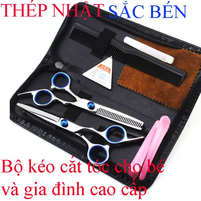 Bộ kéo cắt tóc - Bộ kéo cắt tỉa tóc Chuyên Nghiệp 6 Món - Kéo cắt và kéo tỉa tóc cao cấp, chất liệu bằng thép không gỉ, siêu bén