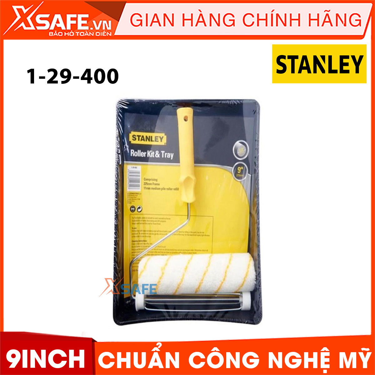 Lăn sơn STANLEY 1-29-400 9 inch. Lăn sơn Stanley với bông lăn bằng vải mềm mịn cho đường lăn lên tường mịn đẹp, khung lăn cứng cáp, tay cầm nhựa thoải mái và không kèm khay đựng