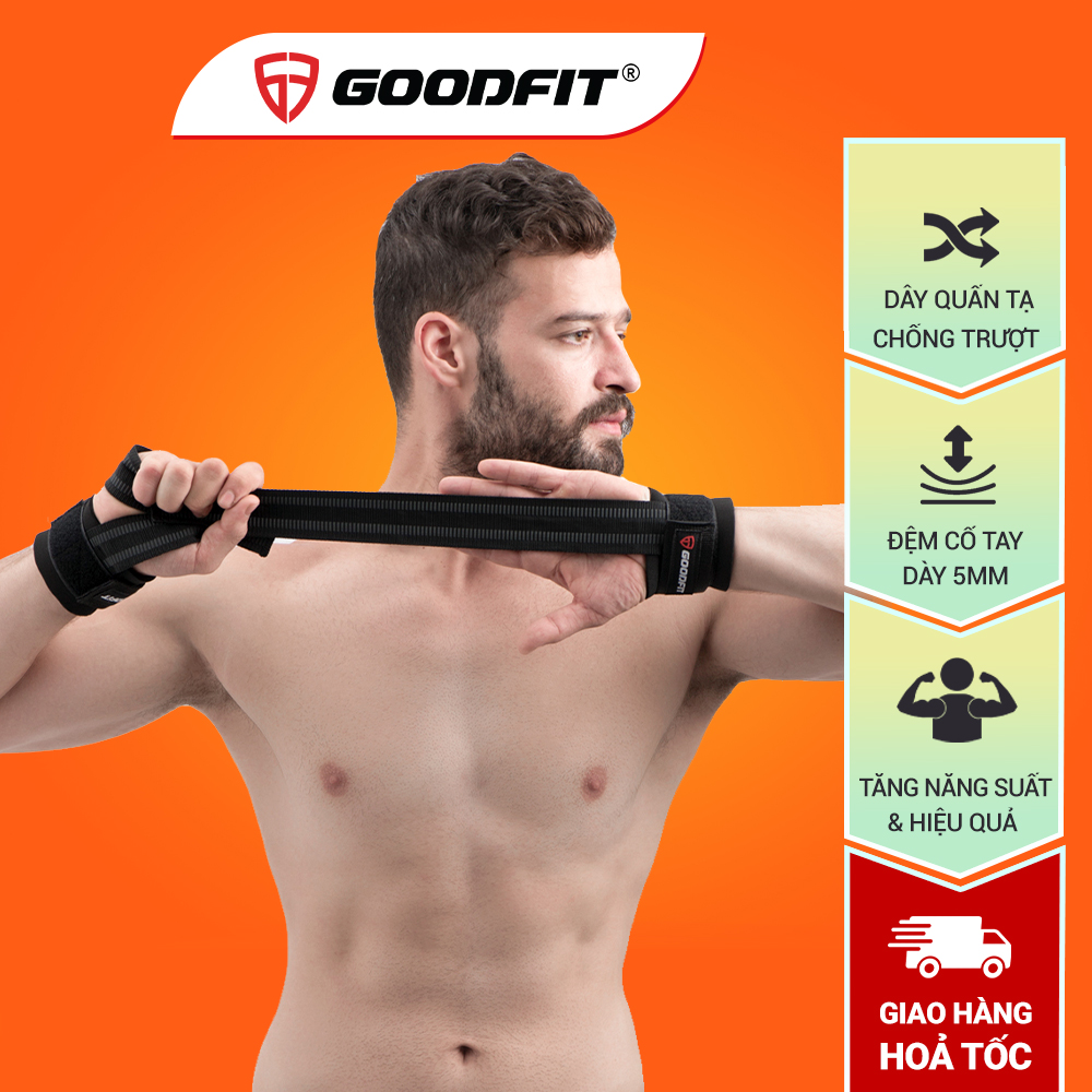 Dây kéo lưng tập gym Lifting Straps kết hợp quấn cổ tay GoodFit  GF731LS dây kéo hỗ trợ Deadlift, kéo tạ, lên xà
