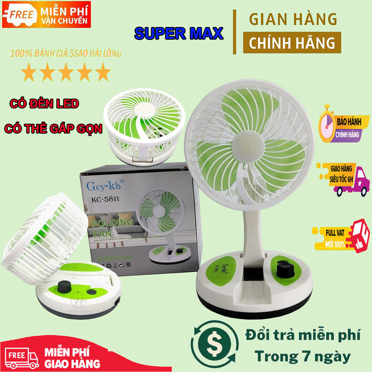 Quạt tích điện gấp gọn kiêm đèn led folding fan, quạt tích điện mini để bàn, dung lượng pin khủng, tích điện tiện lợi, dùng để bàn học, văn phòng, đi du lịch, thiết nhỏ gọn dễ dàng mang theo, quạt tích điện