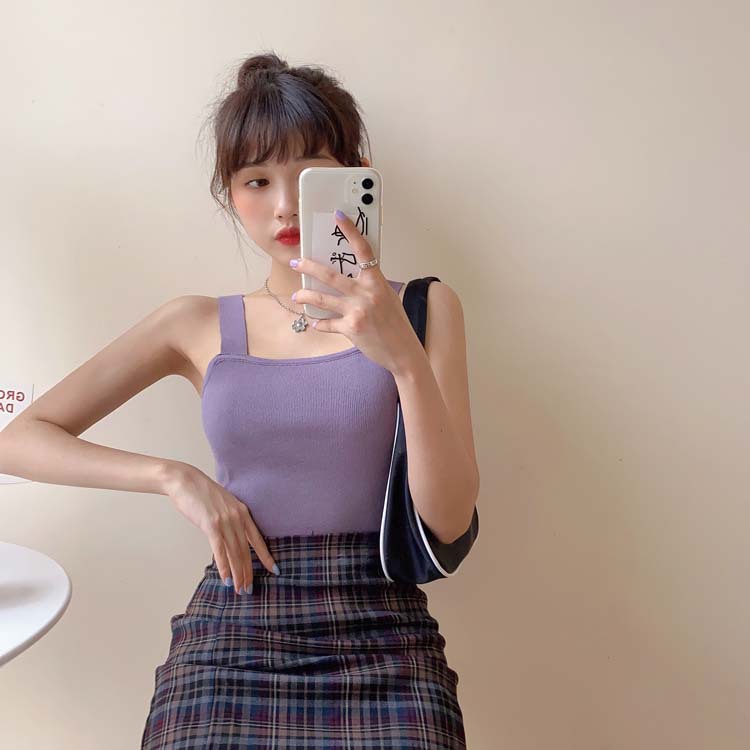 [HCM]Áo hai dây áo hai dây bản to 3cm croptop chất bo gân màu tím / trắng / đen