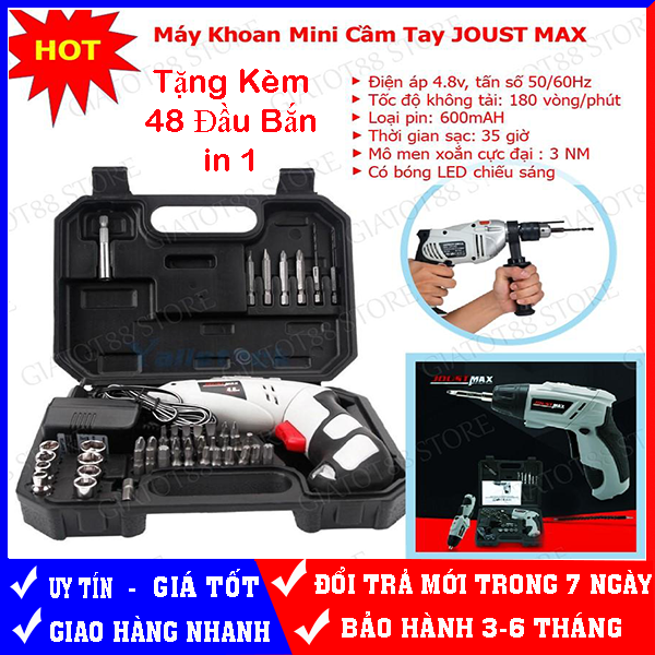 Bộ Máy Khoan Joust Max . Pin, Sạc Đa Năng Tăng kèm 48 Đầu Bắn Tiện Dụng Cao Cấp ( có video hướng dẫn )