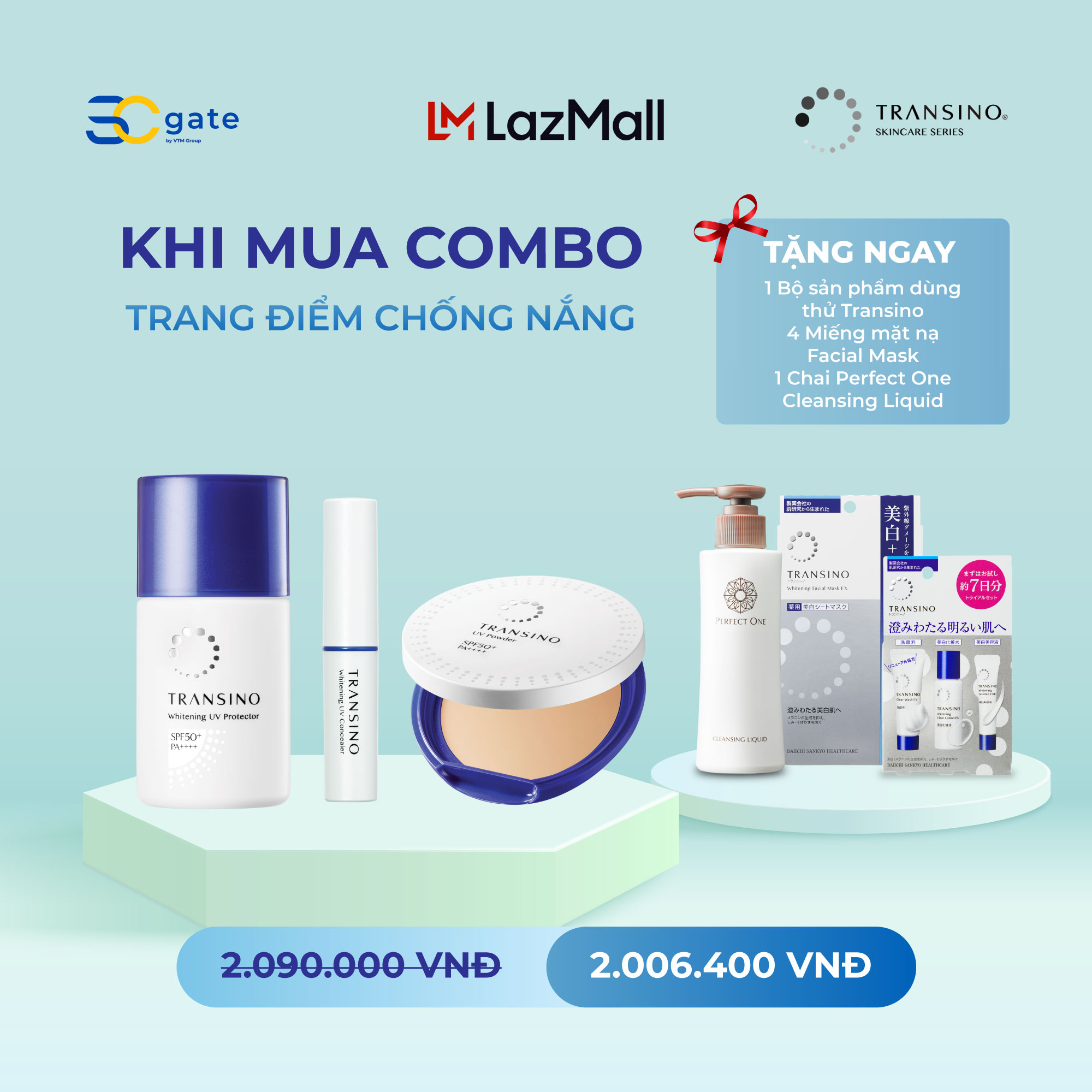 Bộ 3 sản phẩm trang điểm chống nắng transino uv protector - uv concelear - uv powder