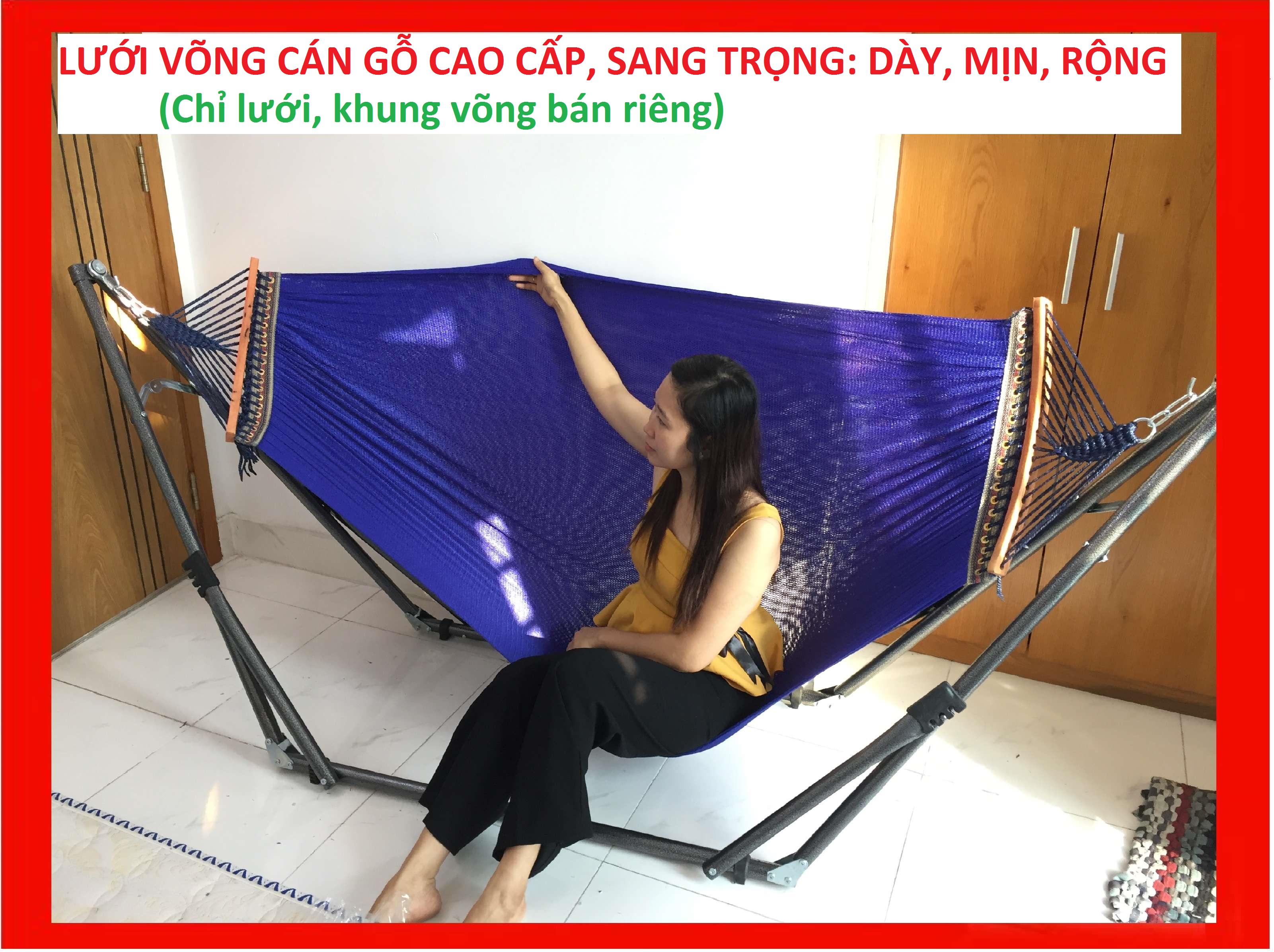 Lưới võng CÁN GỖ cao cấp, Lưới võng cỡ đại, Lưới võng cán gỗ loại lớn, Lưới võng xếp dày mịn, lưới võng 2 lớp cán gỗ, # lưới võng cỡ đại, #lưới võng loại lớn, #lưới võng xếp võng lưới 2 lớp