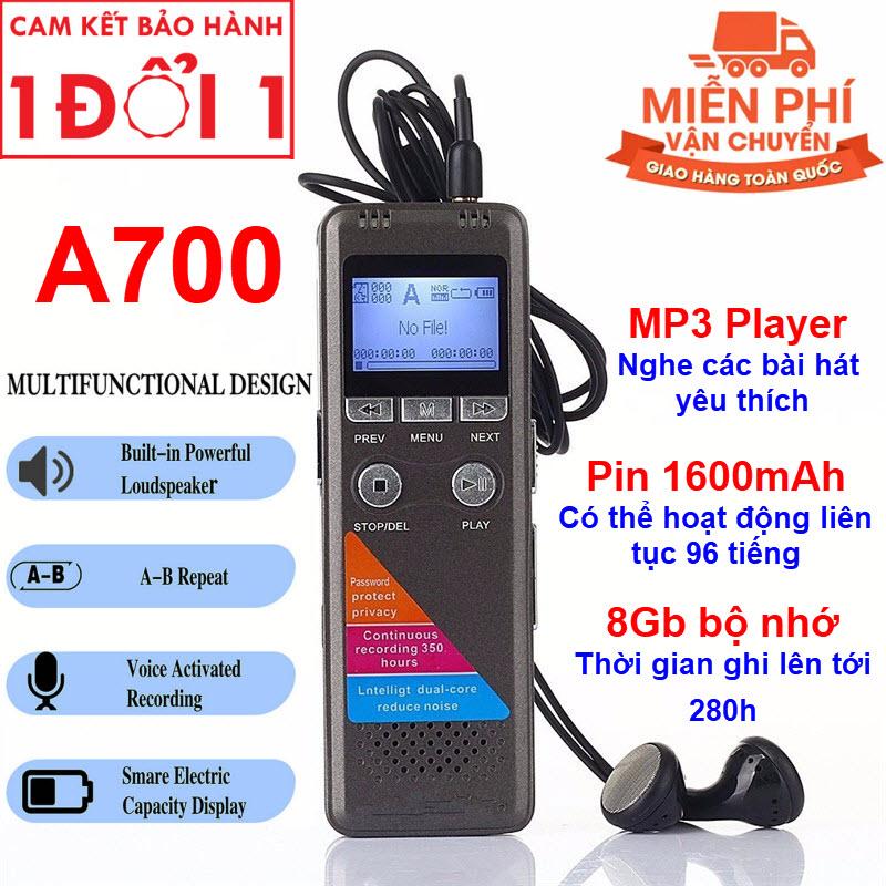 Máy ghi âm - máy mp3 chuyên nghiệp a700 - bộ nhớ trong 8gb - pin 200h - micro dual core chống ồn - hàng công ty bảo hành 1 năm