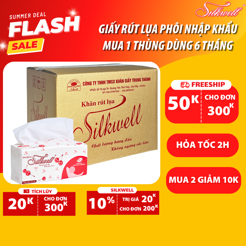 Giấy ăn rút lụa khổ lớn Silkwell , thùng 9 gói 280 tờ tiện lợi cao cấp