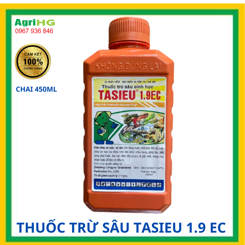 Thuốc trừ sâu sinh học Tasieu 1.9EC Chai 450ml VITHACO, đặc trừ sâu ăn lá hại rau màu xanh, sâu tơ, sâu cuốn lá, sâu khoang, bọ trĩ, rầy mềm ( AgriHG
