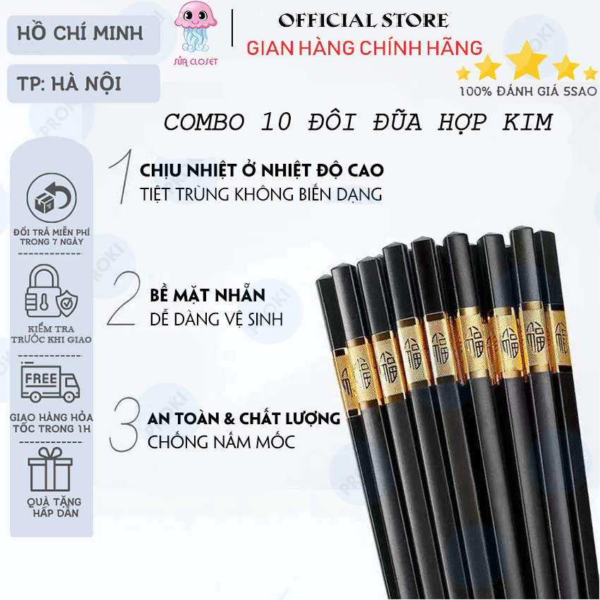 Đũa hợp kim bộ 10 đôi cao cấp cho gia đình