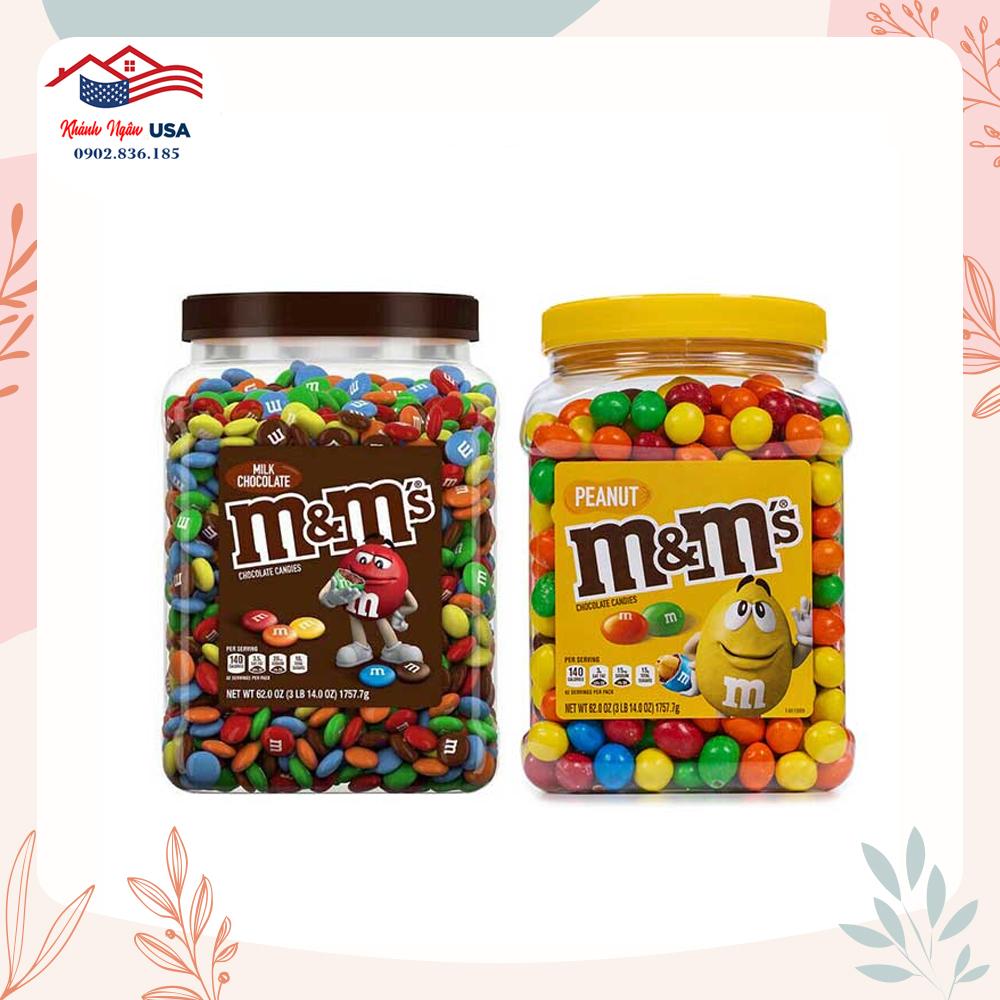 Hộp M&M Peanut Chocolate và M&M s Milk Chocolate Candies 1757Gr