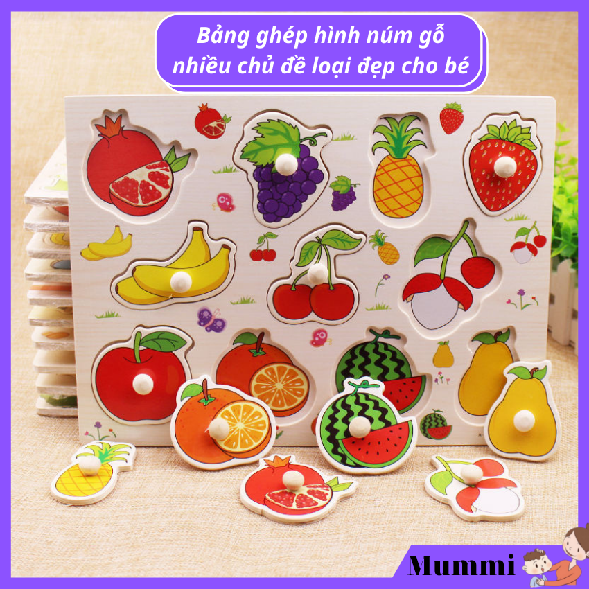 Đồ chơi trẻ em, bảng xếp, ghép hình núm gỗ nhiều chủ đề loại dày, đẹp cho bé trai, gái 1 2 3 4 5 tuổi. Trò chơi thông minh cho trẻ con, trẻ nhỏ MUMMI