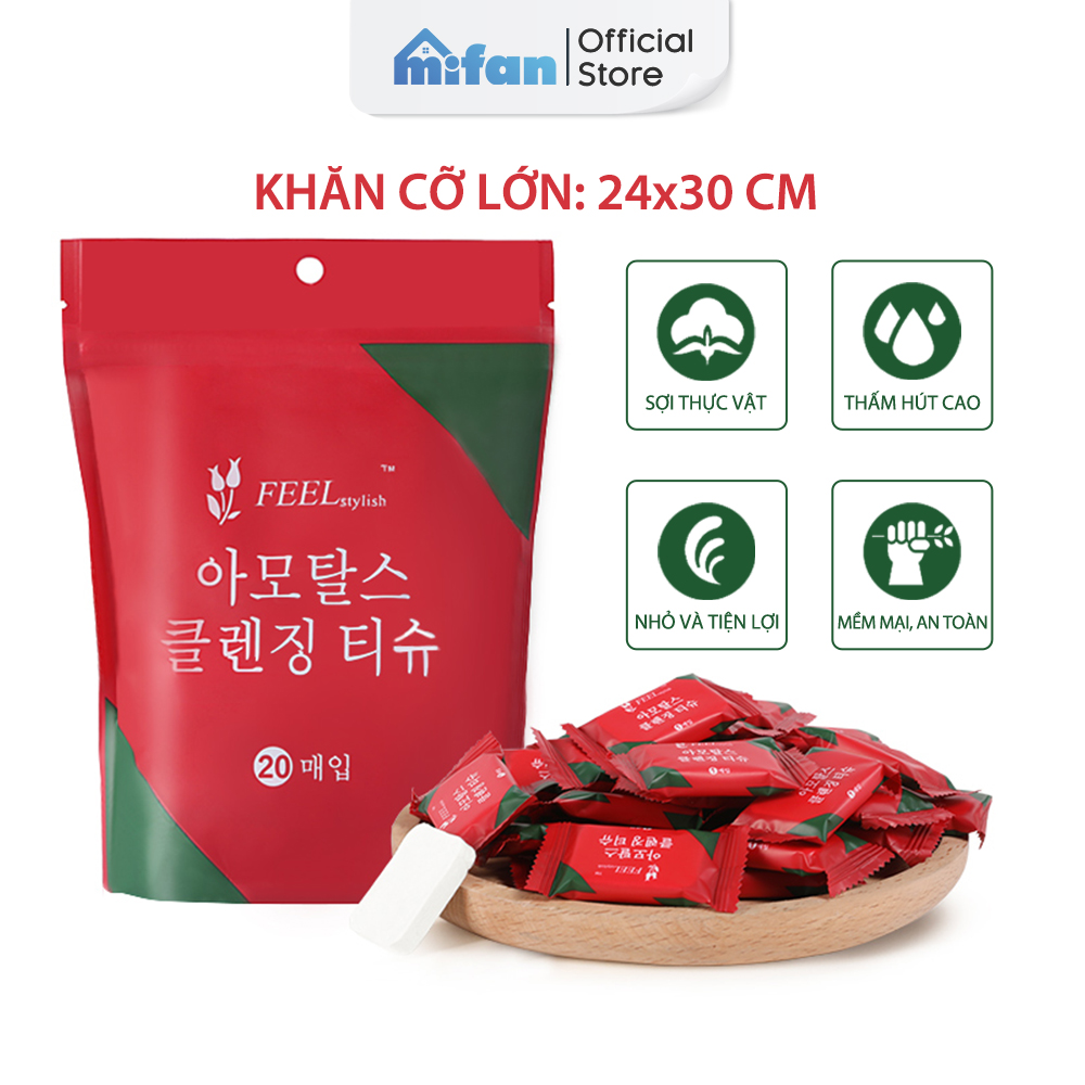 Khăn Giấy Nén Hàn Quốc Cao Cấp MIFAN - Gói 20 Viên - Khăn 24x30cm - Loại Dày 2 Lớp - Mang Đi Du Lịch Công Tác Tiện Lợi