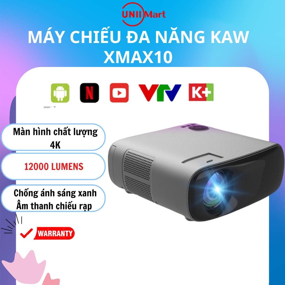 Máy chiếu 4k androi kaw xmax10 chiếu siêu nét, máy chiếu cao cấp chính hãng, xem phim giải trí, dạy học, văn phòng