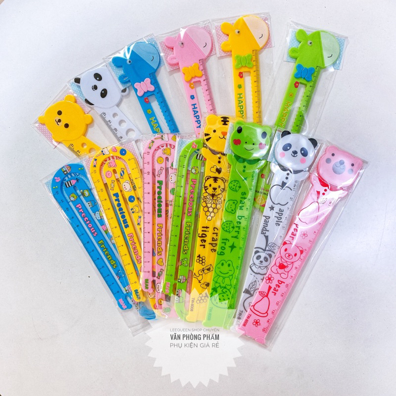 Thước kẻ nhựa cứng 15cm hoạ tiết hoạt hình cute dễ thương