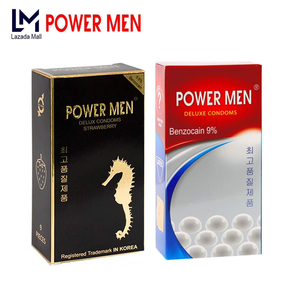 Combo 2 hộp bao cao su gân gai powermen hương dâu + bcs power men chống xuất tinh sớm hộp 12 chiếc