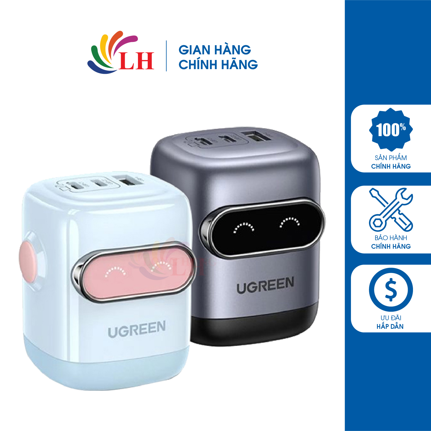 Cốc sạc Ugreen Uno RG GaN 1USB 2Type-C Robot Fast Charger 65W X662 - Hàng chính hãng - Công suất 65W, GaN thế hệ mới, an toàn tối ưu