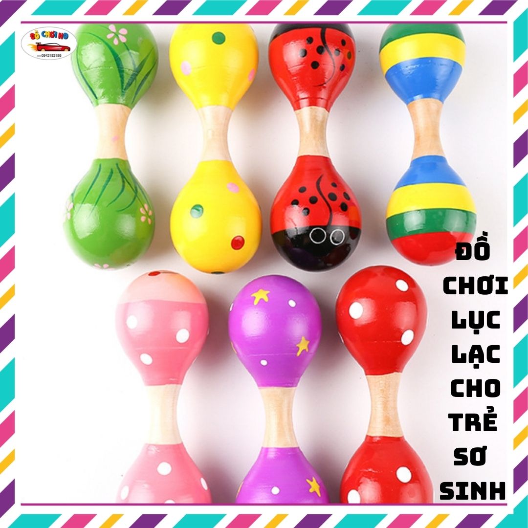 Đồ chơi trẻ sơ sinh, lục lạc cho bé, xúc xăc gỗ hình búa tròn 2 đầu cho bé 0-3 tuổi(228)