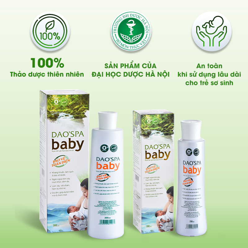 COMBO 3 chai Nước tắm bé thảo dược Dao Spa Baby - Chai 300ml - Kháng khuẩn