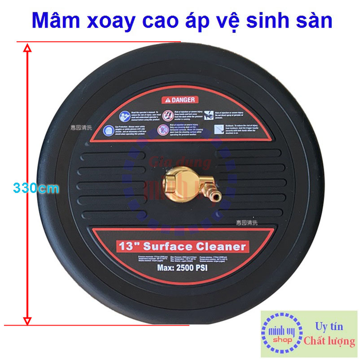 Bàn chải xoay tự động phun cao áp vệ sinh sàn - 13inch (330mm)- áp lực 2500psi - bàn chải vệ sinh pin mặt trời NLMT