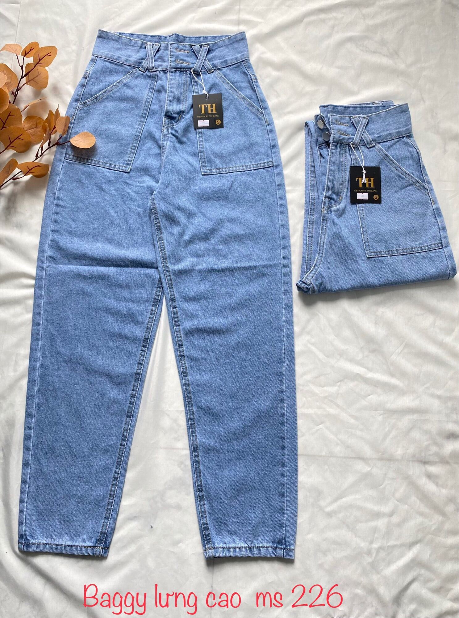 Baggy jeans lưng cao 2 nút túi đắp