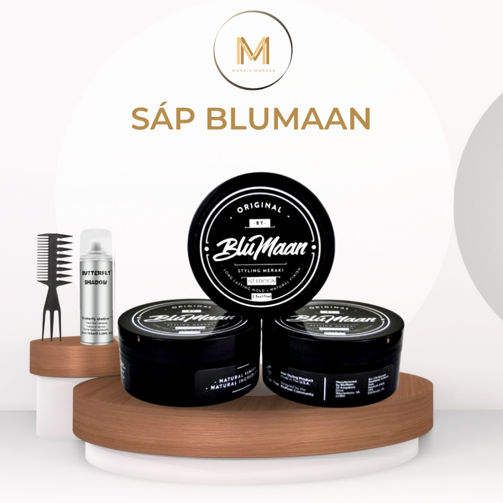 Sáp vuốt tóc bluman original đen 100gr tạo kiểu giữ nếp cho tóc hàng chính hãng | morris morgan