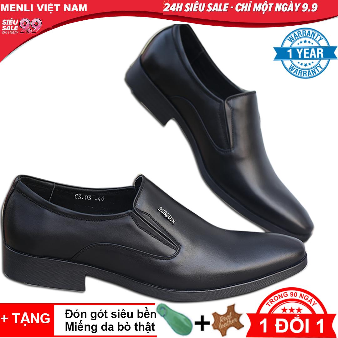 [DA BÒ] Giày lười nam da thật MENLI GLLZ124 (Đen) (Hoàn tiền nếu sai cam kết).