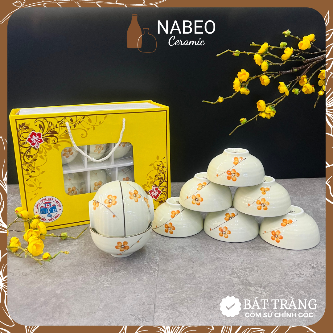 Bát cơm sứ bát tràng hoạ tiết vẽ tay, bát ăn cơm, bát con hoa đào, hoa mai, sen, nhiều hoạ tiết - 4 chiếc, 6 chiếc - bán lẻ cùng bộ gia tiên - gốm sứ bát tràng