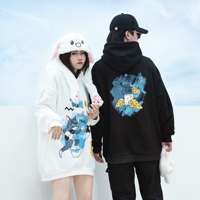 [HCM]áo  hoodie nỉ in mèo và chuột siêu cute dễ thưởng mềm mịn bl