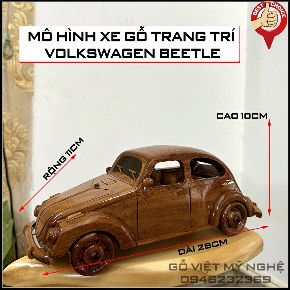 Mô hình xe gỗ trang trí - quà tặng mô hình gỗ - mô hình xe Volkswagen Beetle - Dài 28cm - Thủ công mỹ nghệ Việt Nam