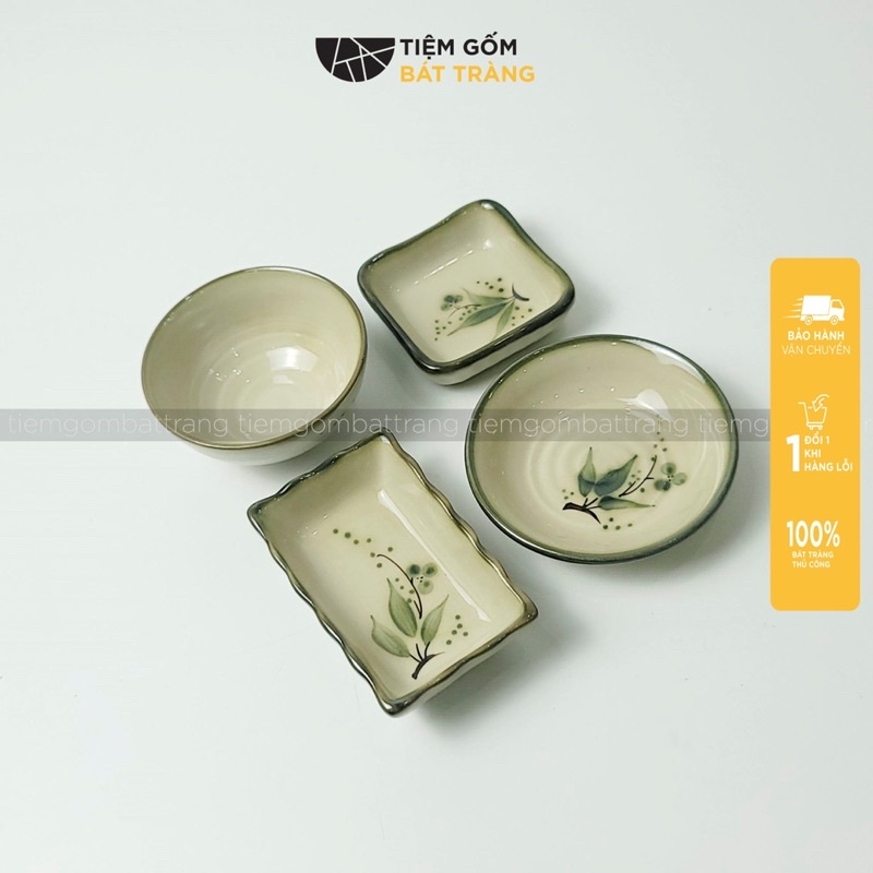 Đĩa gia vị sứ hoạ tiết đào chuồn bát mắm đĩa chấm chữ nhật đĩa lá gốm sứ bát tràng cao cấp