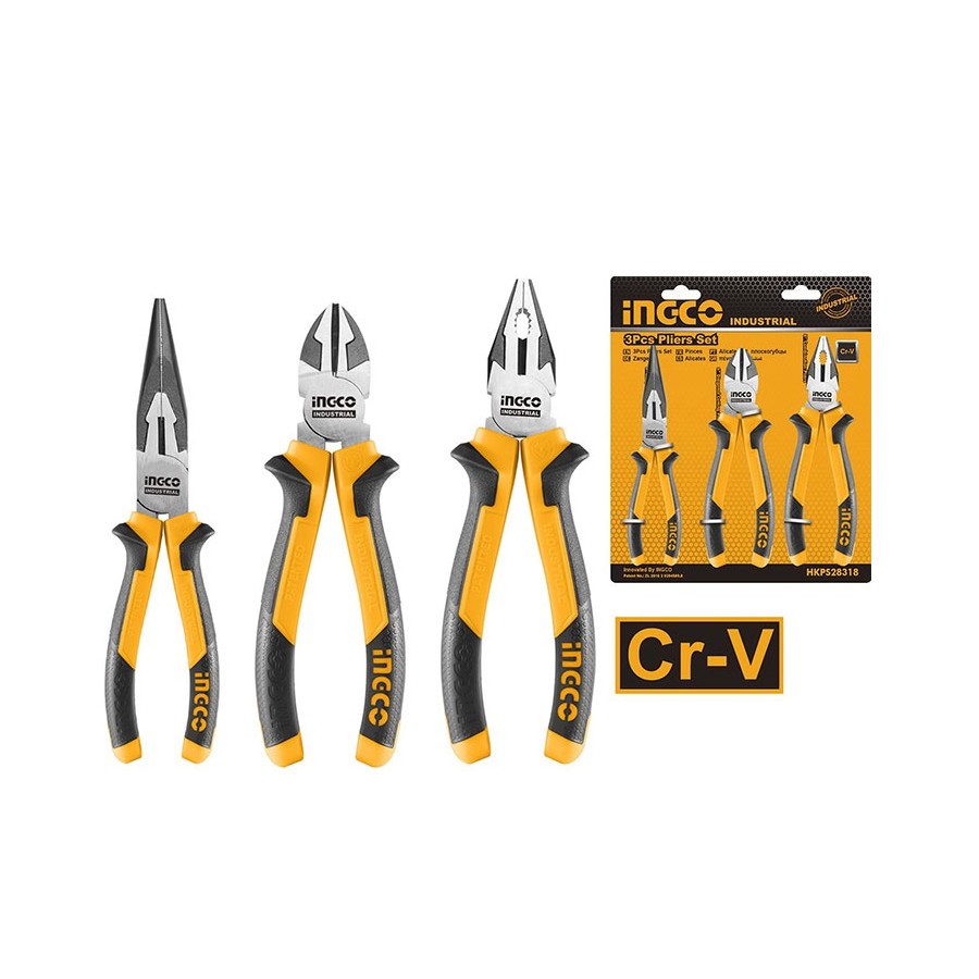 Bộ 3 kìm răng, cắt và nhọn cao cấp cr-v ingco hkps28318