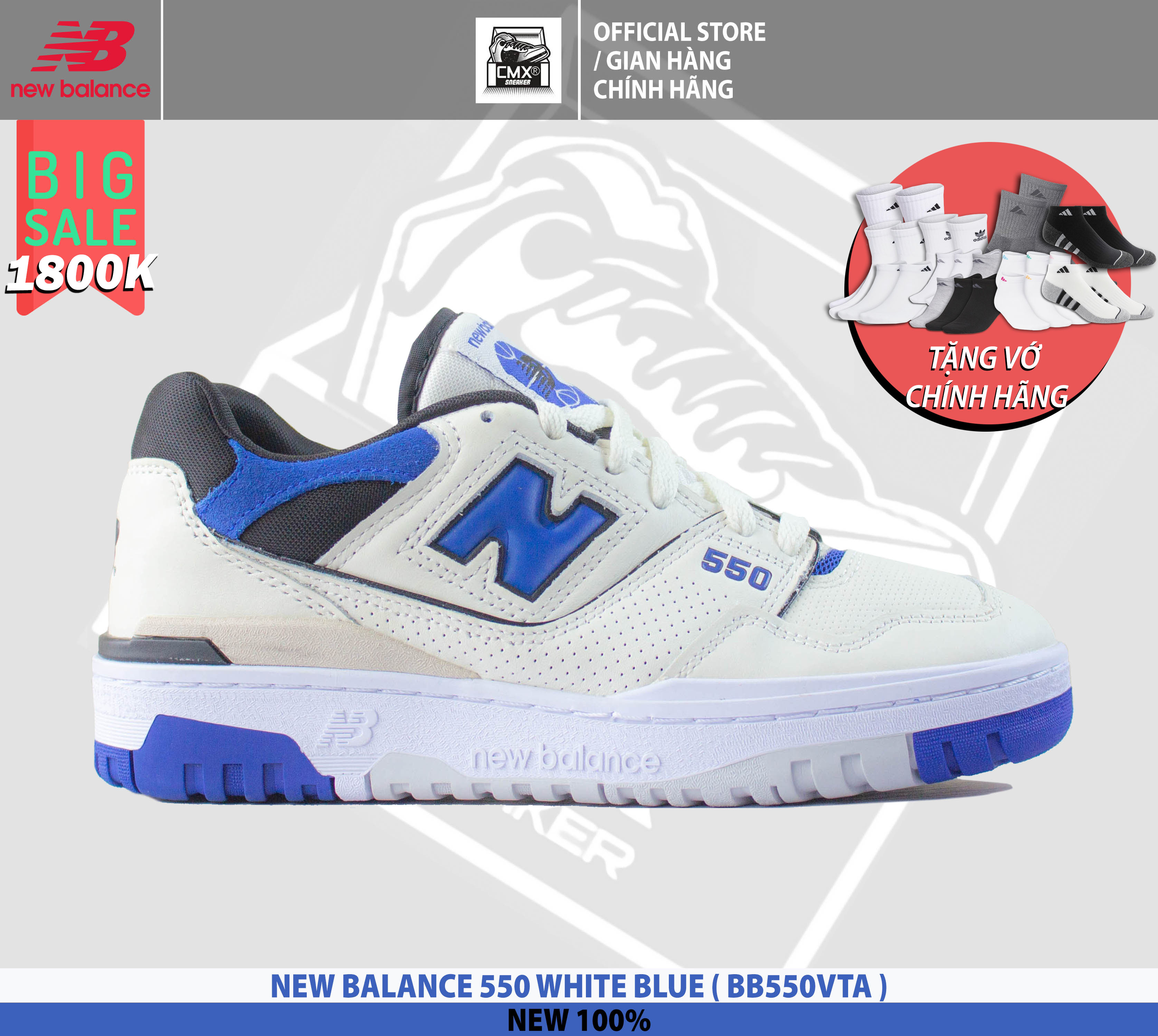 😘 giày new balance 550 white blue - authentic 100%
