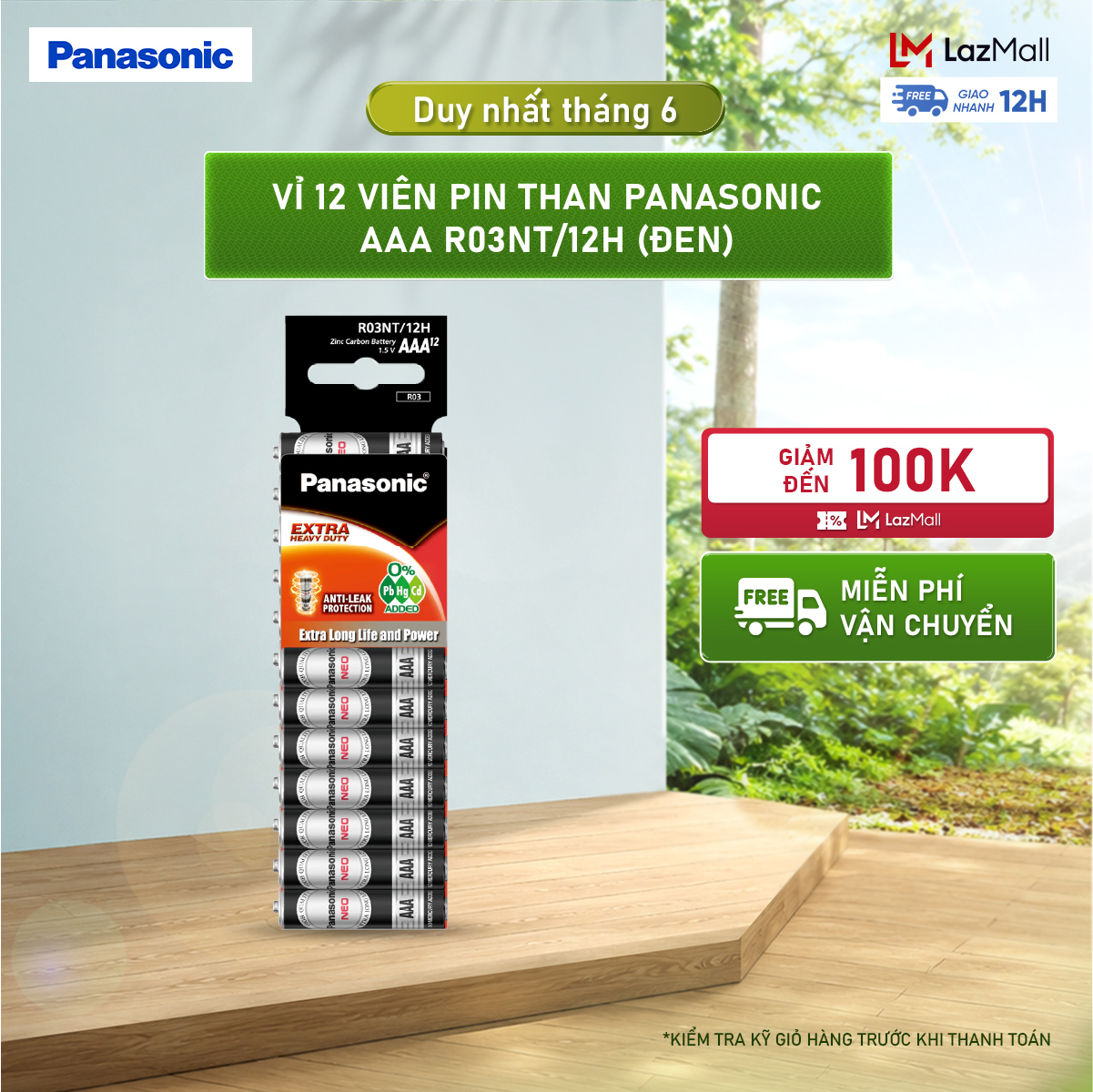 Vỉ 12 viên Pin Than Panasonic AAA R03NT/12H (Đen) – Hàng Chính Hãng