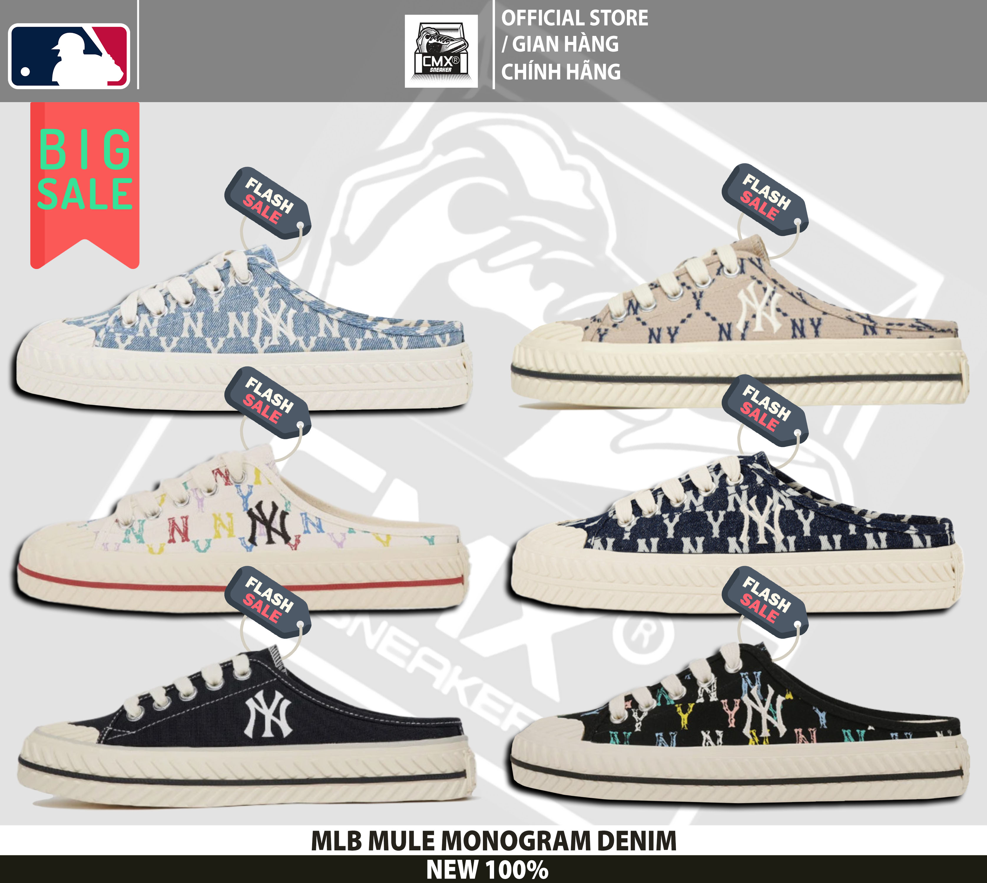 Giày Sục MLB Mule Mono York Yankees NY Đủ Màu REAL ENTIC 100