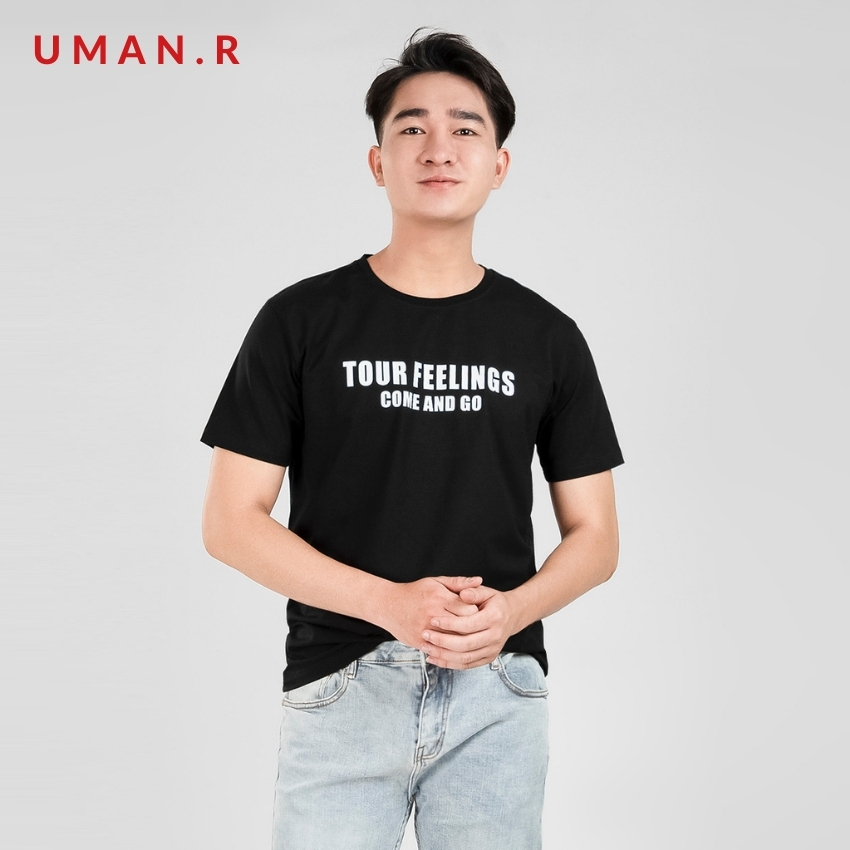 Áo thun nam in hình hoạ tiết chữ IP23 UMAN.R form regular vải cotton co giãn 4 chiều (Trắng Đen)
