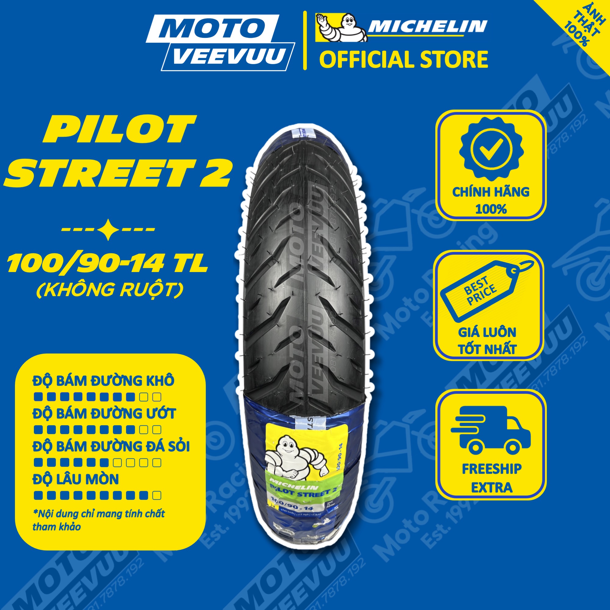 Vỏ lốp xe máy michelin 100/90-14 tl pilot street 2