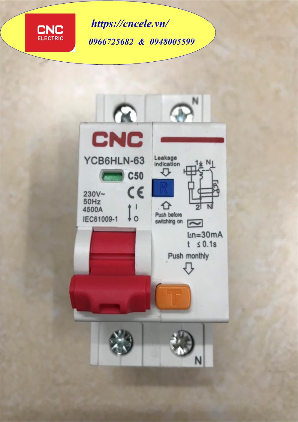Aptomat mcb cnc chống rò chống giật: rcbo 1p+n 50a; icu = 4.5ka; mã ycb6hln-63; aptomat; attomat