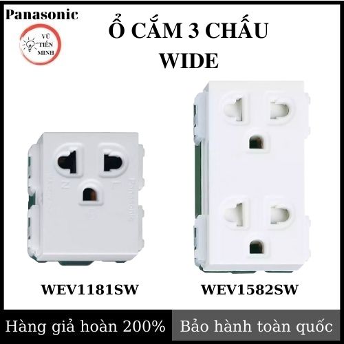 Ổ cắm đôi 3 chấu Panasonic , ổ cắm đơn 3 chấu Panasonic có màn che và dây nối đất, cắm nhanh - Bảo hành toàn quốc