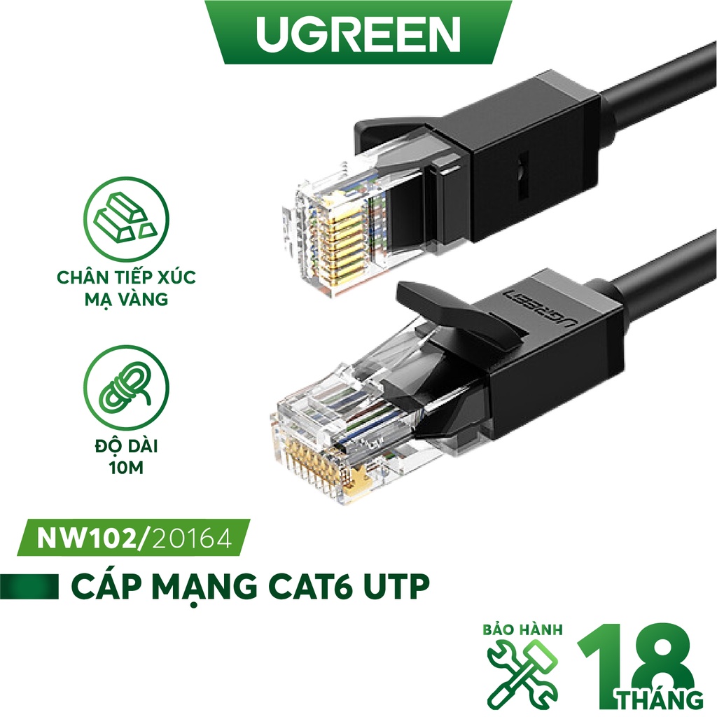 Cáp mạng đúc sẵn Cat6 tròn dài 10m Ugreen 20164 cao cấp