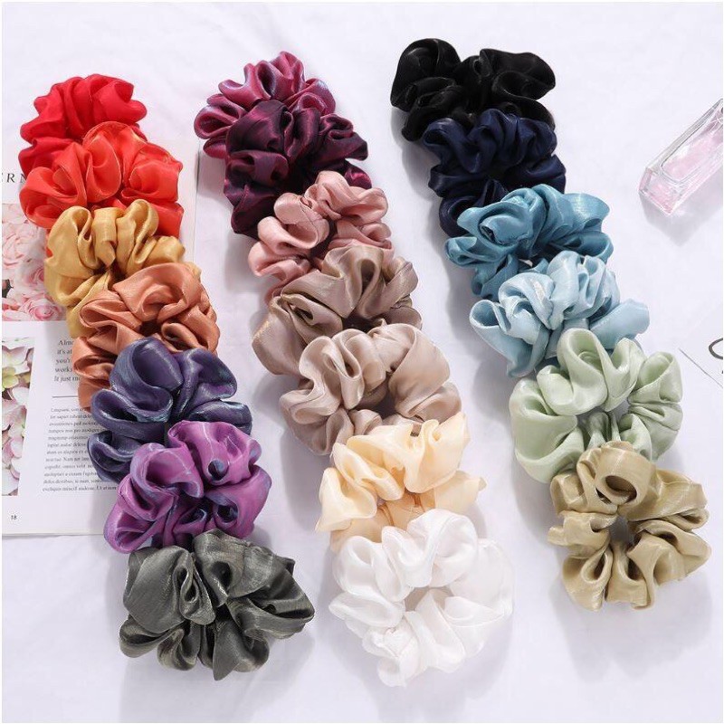 Dây buộc tóc Scrunchie vải lụa bóng nhiều màu mới