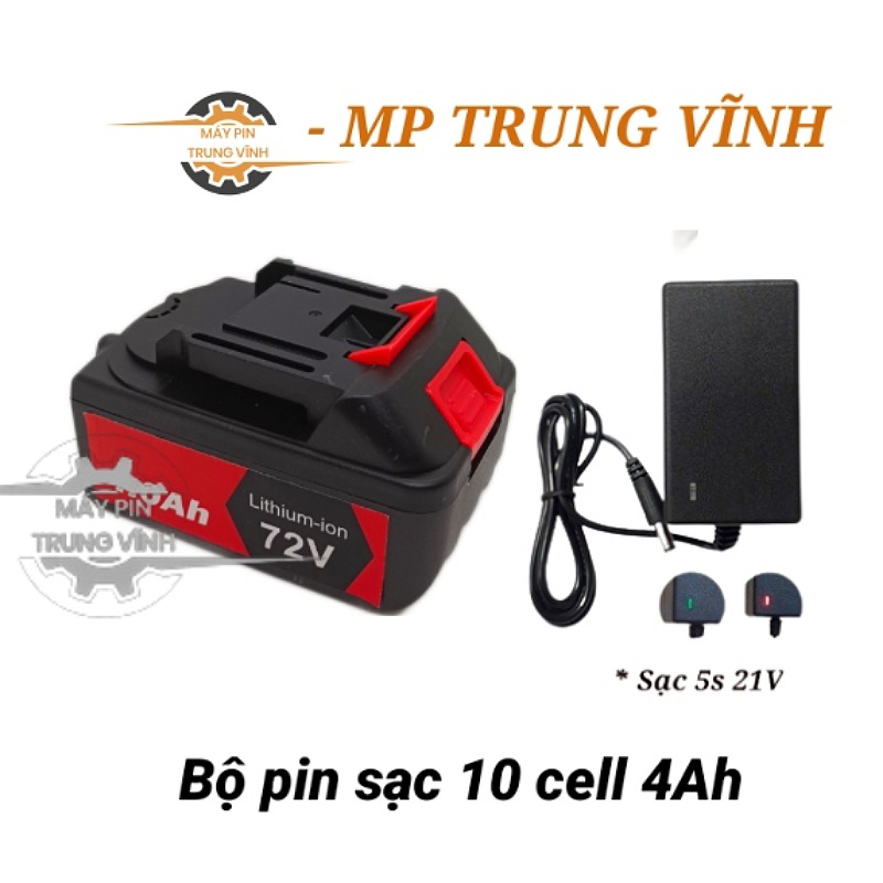 Combo pin 10 cell 4Ah kèm sạc, pin máy bulong Ken , dùng chung pin máy khoan, bắt vít, chân phổ thông